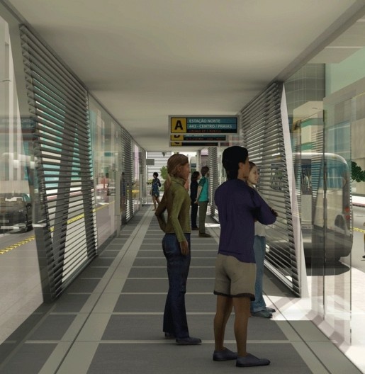 Perspectiva interna da Estação BRT de 3 metros de largura