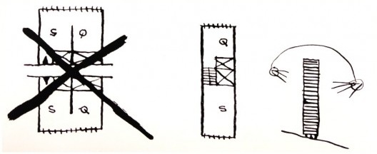 Hotel Quitandinha, Oscar Niemeyer. Croqui do semi-duplex explica vantagens da exposição solar