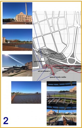 Cartografia-janela 2 do percurso da excursão-visita: caminho entre a metade do percurso do passeio, a Usina do Gasômetro e seu entorno, incluindo o restaurante Quase meia-noite