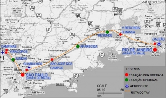 Representação esquemática do traçado referencial e estações