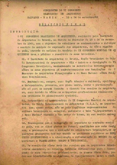Relatório final do VI CBA, ocorrido em 1966, p. 2