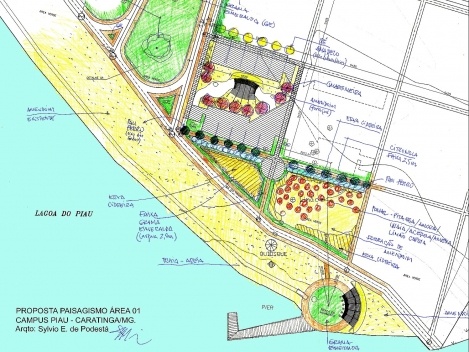 Campus Lagoa do Piau, planta de paisagismo do conjunto, Caratinga MG. Arquiteto Sylvio Emrich de Podestá, 2006