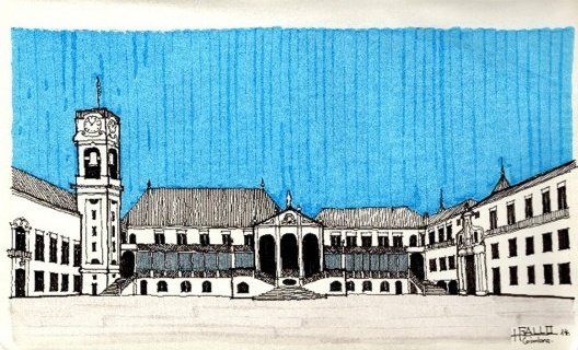 Coimbra: pátio das escolas na mais antiga Universidade de Portugal, com o campanário símbolo da universidade, visível em qualquer ponto da cidade