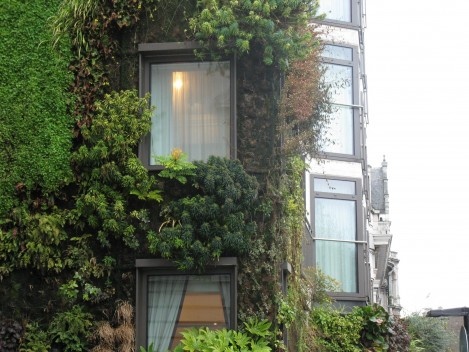 Fachadas de hotel após a renovação, projeto de Patrick Blanc, 2009