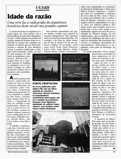 BARDI, Pietro Maria. A idade da razão. IstoÉ Senhor, n. 1168, São Paulo, 19 fev. 1992 – p. 2