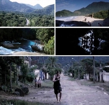 Grupo de Imagens 3: Paisagens-tipo: a floresta, a praia, a cachoeira, a gruta e a cidadezinha. Quando o espaço de Turistas finalmente se revela, é de difícil identificação geográfica, por não fazer parte do repertório turístico convencional sobre o Brasil