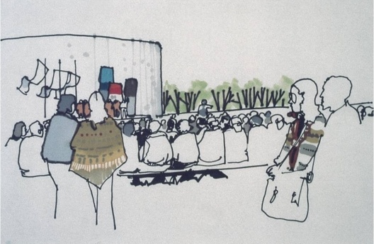 Teatro Municipal de Piracicaba. Perspectiva artística de um espetáculo na cobertura do teatro