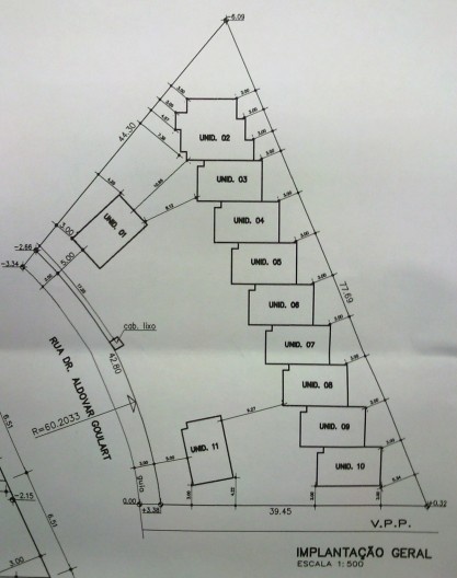 Vila do Charme: planta com implantação do empreendimento utilizada para aprovação junto à Prefeitura Municipal de Campinas em 2008