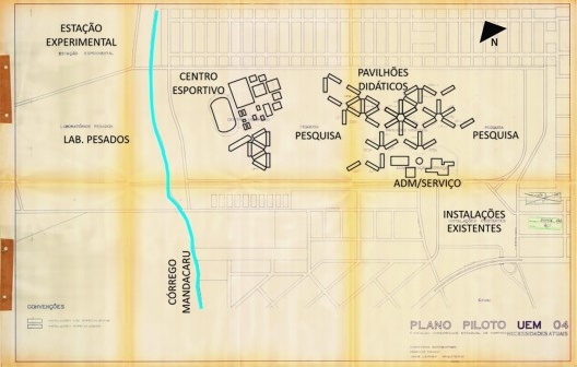 Planta de implantação UEM: necessidades, 1977. Arquitetos Jaime Lerner, Domingos Henrique Bongestabs e Marcos Prado