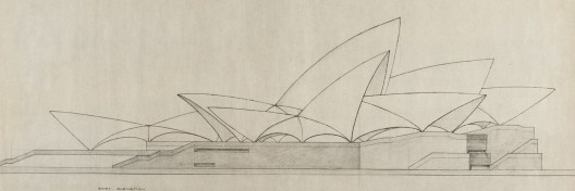 Casa de Ópera de Sidney, prancha 6 enviada ao concurso, Sidney, Austrália, 1957. Arquiteto Jorn Utzon