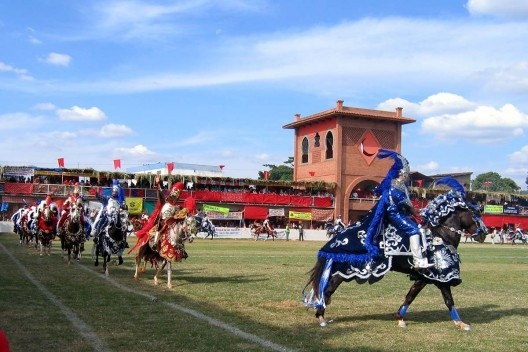 Saudação dos cavaleiros tendo o Castelo Mouro ao fundo