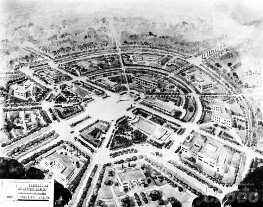 Perspectiva aérea da Praça Cívica. Armando de Godoy, Goiânia GO, 1938