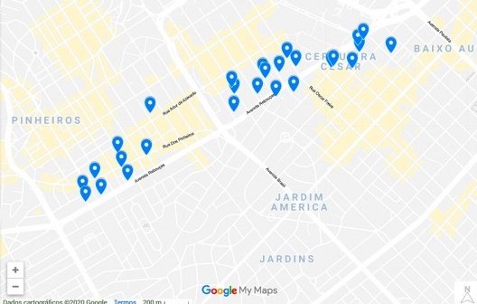 Localização dos empreendimentos imobiliários lançados entre 2014 e 2020 no eixo da Rebouças