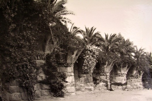 Trecho de muro de contenção ao longo do Passeio das Palmeiras, em foto do início do século XX.