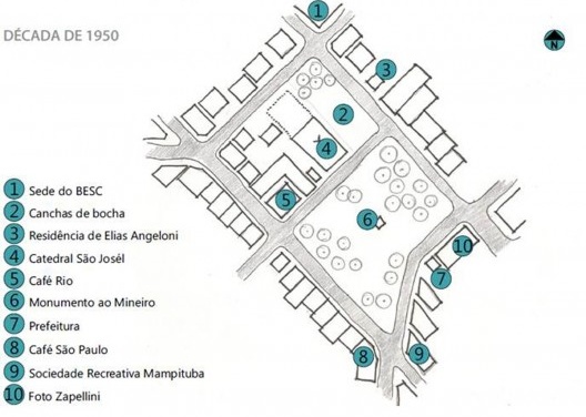 Croqui da Praça Nereu Ramos e seu entorno imediato em 1950