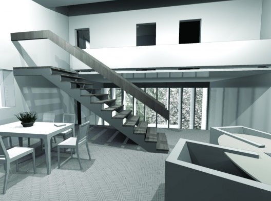 Perspectiva da sala de estar. Casa-atelier de Samson Flexor. São Paulo. Rino Levi, 1951.