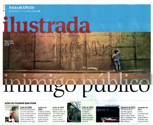 Matéria sobre Cripta Djan Ivson na capa do caderno Ilustrada, Folha de São Paulo