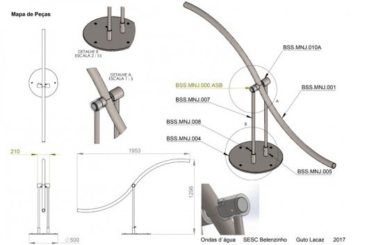 Guto Lacaz, “Ondas d’água”, Sesc Belenzinho, São Paulo, 2011, desenho para restauração em 2017