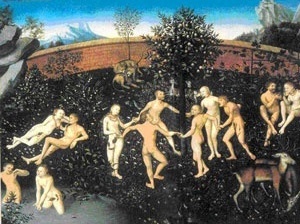 Figuração do Jardim do Éden, intimamente ligada ao mito da Idade do Ouro. Pintura de Lucas Cranach, o Velho, circa 1530