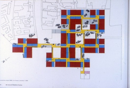 Le Corbusier, Hospital de Veneza, 1964, planta do 3º pavimento