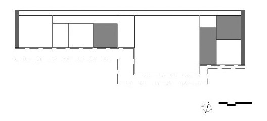Esquema de areas, paneles como medida, social/intima, aula/porche, servicios