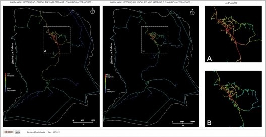 Análise axial da integração da aldeia com caminhos alternativos
