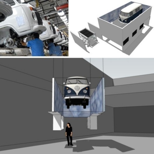 Museu do Trabalho e do Trabalhador, projeto museográfico, Kombi, primeiro carro 100% fabricado no Brasil, nas linhas de montagem do ABC