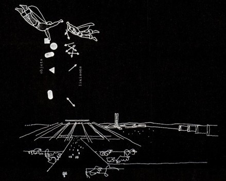 Do-It-Yourself City, les nouveaux equipements - Bernard Tschumi e Fernando Montes (“objetos” e “conexões” lançados sobre Brasília por super-heróis)