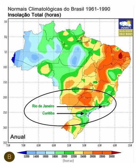 Mapas comparando o clima de Curitiba com o de outras regiões do Brasil