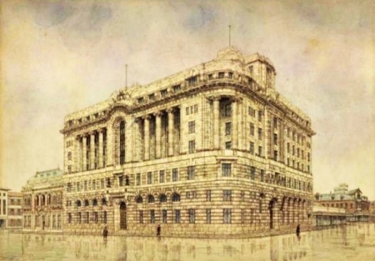 Desenho do projeto do Banco Standard, Pretoria, de Stucke & Harrison. Sem data [anterior a 1931]