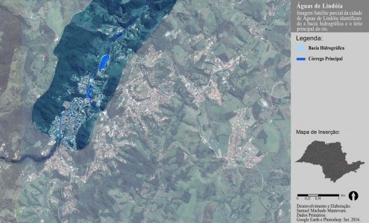Imagem aérea de Águas de Lindóia com sua Bacia Hidrográfica. Edição realizada pelos autores