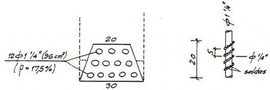 Figura 3 - Seção na base dos pilares de fachada no Palácio do Planalto e Cintamento em cada barra