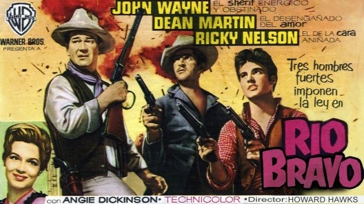 Cartaz do filme \"Rio Bravo\" (1959), direção de Howard Hawks, com John Wayne, Dean Martin e Ricky Nelson