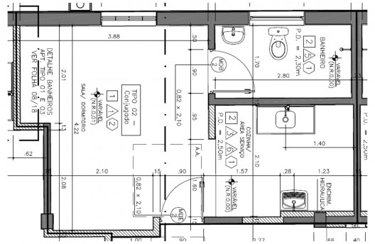 Planta de uma unidade quitinete do pavimento-tipo