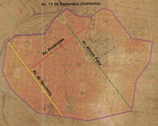 Detalhe de mapa do traçado urbano original de Belo Horizonte, datado de 1895