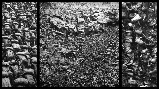 “O inferno de Bosch segundo Sebastião Salgado”, tríptico 1, fragmentos da exposição fotográfica “Gold – Mina de Ouro Serra Pelada”