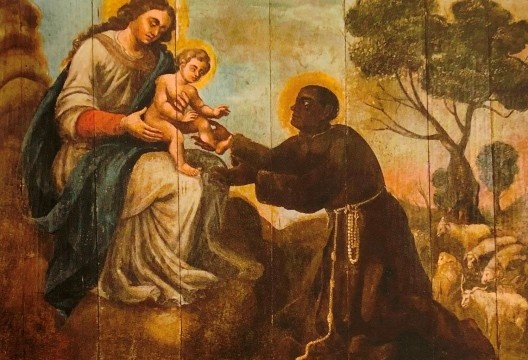 Cenas de São Benedito. Pinturas óleo sobre tábuas de madeira emolduradas apresentadas na exposição Santos Negros, Museu de Arte Sacra de Olinda em 2019