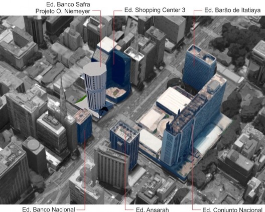 Mapa isométrico com o entorno imediato da sede do Banco Safra (2016)