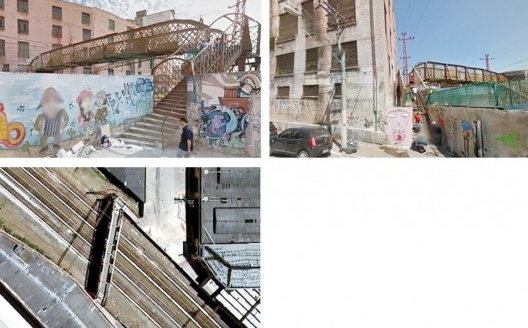 Três passagens destinadas ao pedestre, sinalizadas com a cor azul (n.1 no mapa)